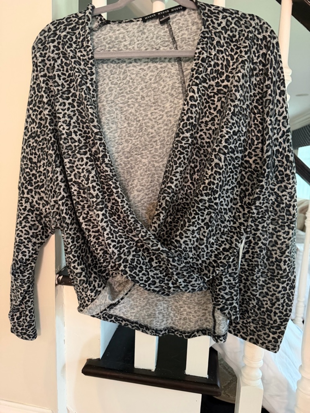 HYFVE Black and Gray Leopard Print Wrap-Front Top